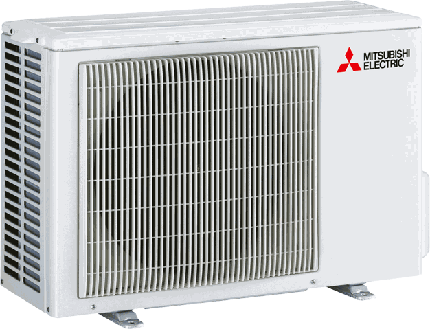 Rückseite eines Mitsubishi-Außengeräts mit dem Lamellen-Wärmetauscher